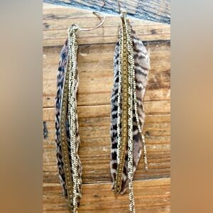 Feather and  gold Chain Dangle Earrings
